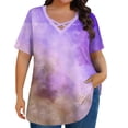 thumbnail image 3 of Feancey Plus Size T-Shirts for Women Crossover V Neck Work Blouse Dressy Trendy Tie Dye Short Sleeve Graphic Tees Casual Summer Tops, 3 of 7