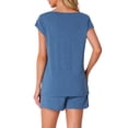 thumbnail image 3 of Conjunto de lounge de 2 piezas para mujer INSPIRE CHIC, suéter de punto, camiseta de manga corta y pantalones cortos, pijama, 2XL, azul, 3 of 5