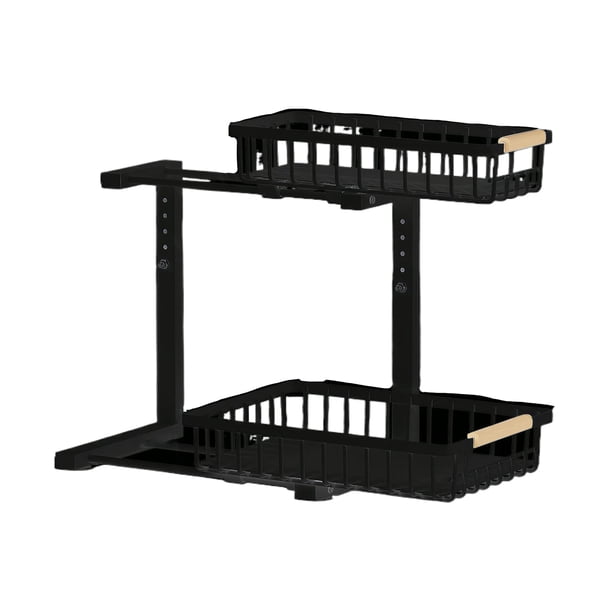 Injueey Estante para fregadero en forma de L Maximiza el espacio debajo del gabinete del lavabo del baño Estante de almacenamiento de Cocina y Comedor negro