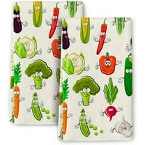 Funny Vegetables Kitchen Towels Decorative Set of 2, Soft Absorbent Cute Botanic Dish Towels Hand Towels for Kitchen Farmhouse Holiday Home Decorations
