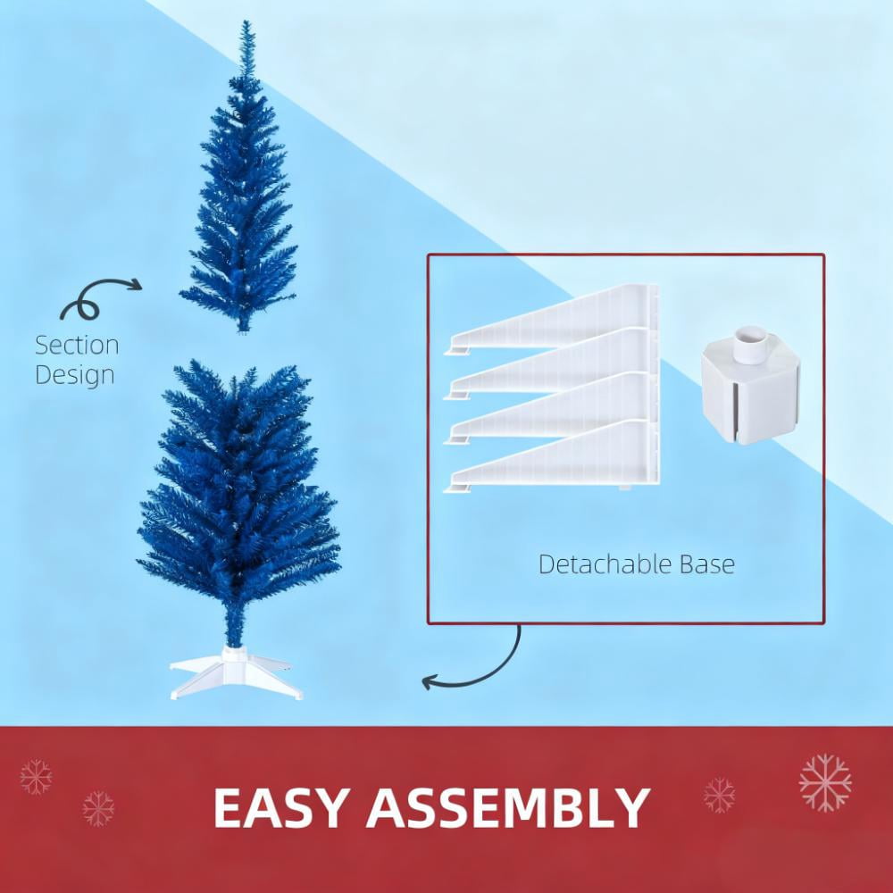 5ft Unlit Blue Pencil Christmas Tree 294 Tips Easy Assembly Plastic Base Small Space Holiday Decor