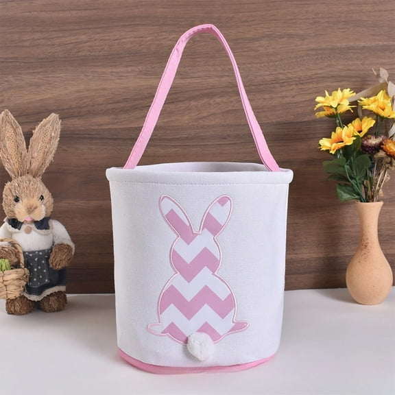 yulier Easter Bunny Basket, Canvas Tote Bags, Easter Gift Basket for Kids Boys Girls, Cute Rabbit Bucket for Easter Party, Easter Decorations Egg Storage Basket with Handle