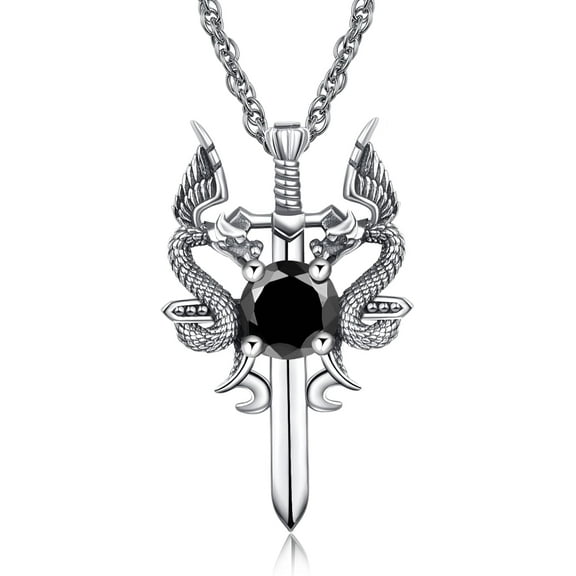 Dragon Necklace 925 Sterling Silver Dragon Sword Necklace Unisex Vintage Necklace Jewelry Gifts For Women Men Black Red