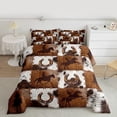 thumbnail image 2 of Homewish Western Cowboy Tribal Queen Comforter Set,Rustic Horseshoe Bedding Sets,Brown Patchwork Cowhide Bedding Comforter Set For Boys Kids,Breathable Home Decor Reversible,3-Piece, 2 of 8