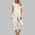 thumbnail image 2 of Moxiu Women's Summer Pajamas Short Sleeve Crewneck Top with Capri Pants Pjs 2 PIece Soft Comfy Lounge & Sleepwear Set 2025 Multicolor,XXL, 2 of 7