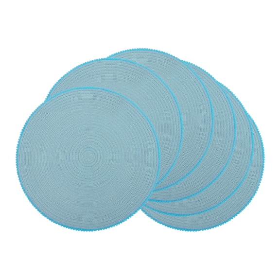 REGALWOVEN Rustic Round Placemats Set of 6 Woven Placemats for Dining Table Decor Washable Kitchen Table Mat Wipe Clean Blue 15x15inch