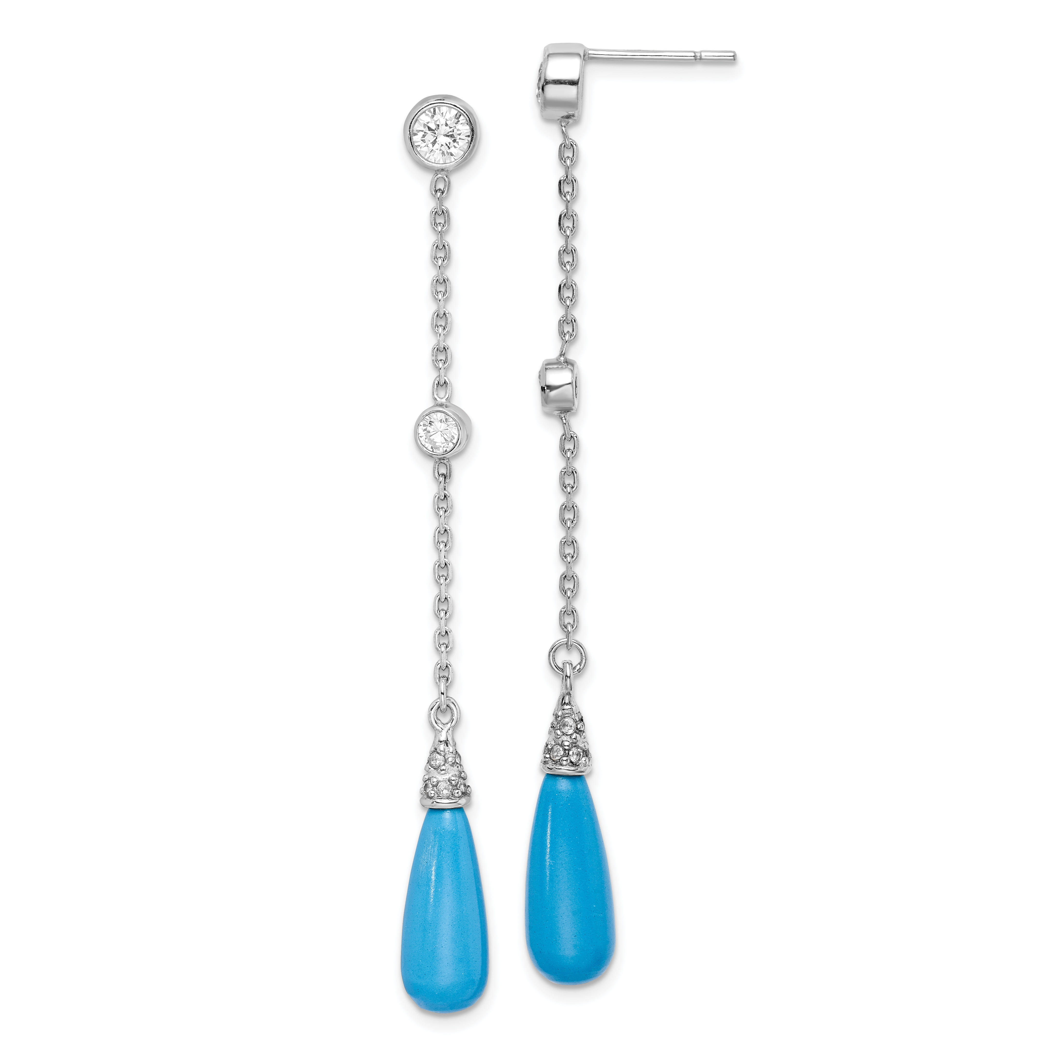 925 Sterling Silver Created Blue Turquoise Teardrop Post Stud Earrings Drop