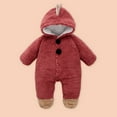 thumbnail image 2 of Baby Boy Girls Winter Warm Rompers Unisex Newborn Fleece Outfits Bodysuits Toddler Baby Boys Girls Color Plush Cute Bear Ears Winter Thick Keep Warm Jumpsuit Romper Red 9-12 Months, 2 of 7