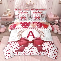 Castle Fairy Female Men Personalized Initial A Twin Bedding Sets 7-Piece,Romantic Love Heart Bedding Comforter Set Microfiber,Cute Ribbon Bow Knot Breathable Sheet Sets,Microfiber Bedroom Decor