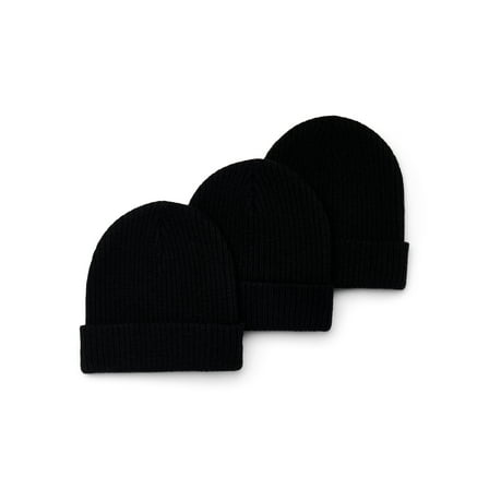 Wonder Nation Boys Ribbed Knit Beanie Hat, 3-Pack