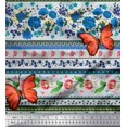 thumbnail image 1 of Soimoi Blue Satin Silk Fabric Floral & Insect Patchwork Printed Fabric 1 Yard 42 Inch Wide, 1 of 3