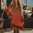 thumbnail image 3 of HongQid Women's Western Dress Floral Embroidered Fringe Tassel Cowgirl Outfits Irregular Hem Country Mini Flowy Dress, 3 of 5