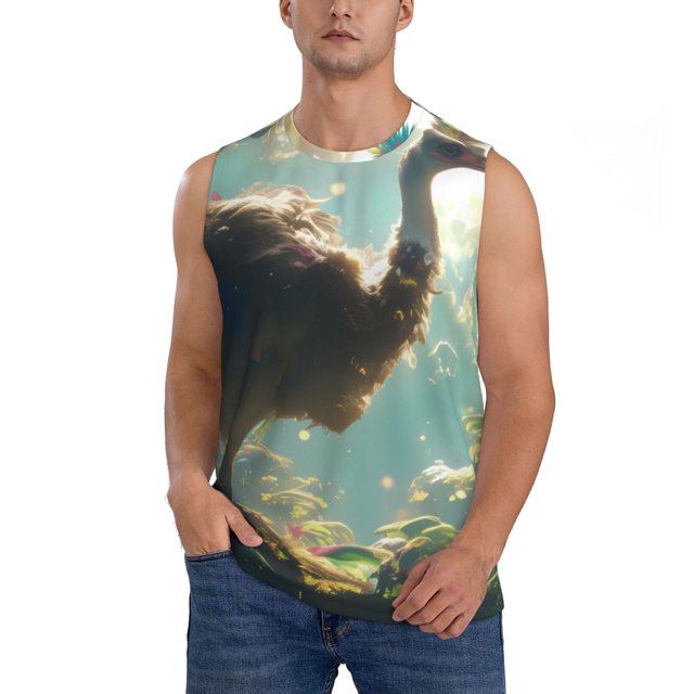 Balery Majestic Ostrich In Forest Camisetas sin mangas para hombre, absorbe la humedad y protege contra el mal olor.-Small