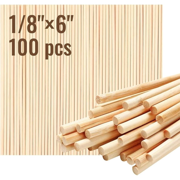 ALBO Wooden Dowel Rods 100 pcs Hardwood Dowel Rods - 1/8" x 6" Round Wood Sticks for Crafts DIY Projects Macrame Assorted Bouquet Sticks Cake Dowels