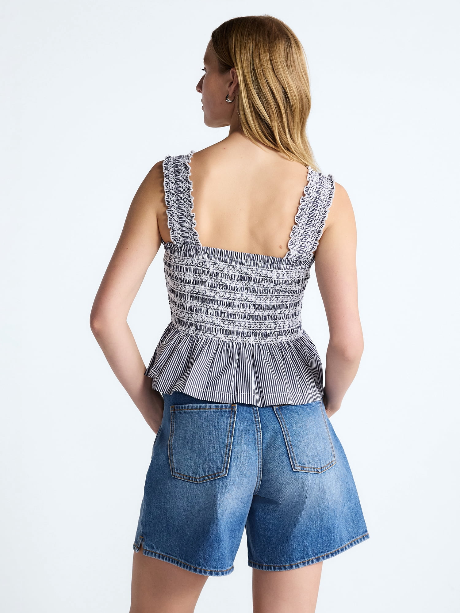 Free Assembly Women's and Women's Plus Smocked Cotton Tank Top with Peplum Hem, Sizes XS-4X