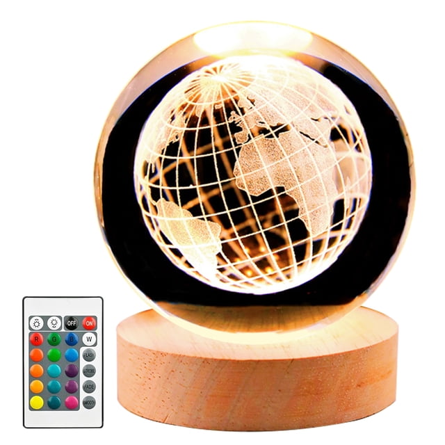 3D Luna Galaxia Globo Luz Nocturna Lámpara De Mesa 3D Base De Madera Ideal Regalo De Cumpleaños