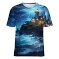 thumbnail image 5 of Lighthouse Sunrise Coast Scenery Pale Blue Tan Women's Short Sleeve T-Shirt Crew Neck Casual Summer Trendy Loose Fit Tops, 5 of 6