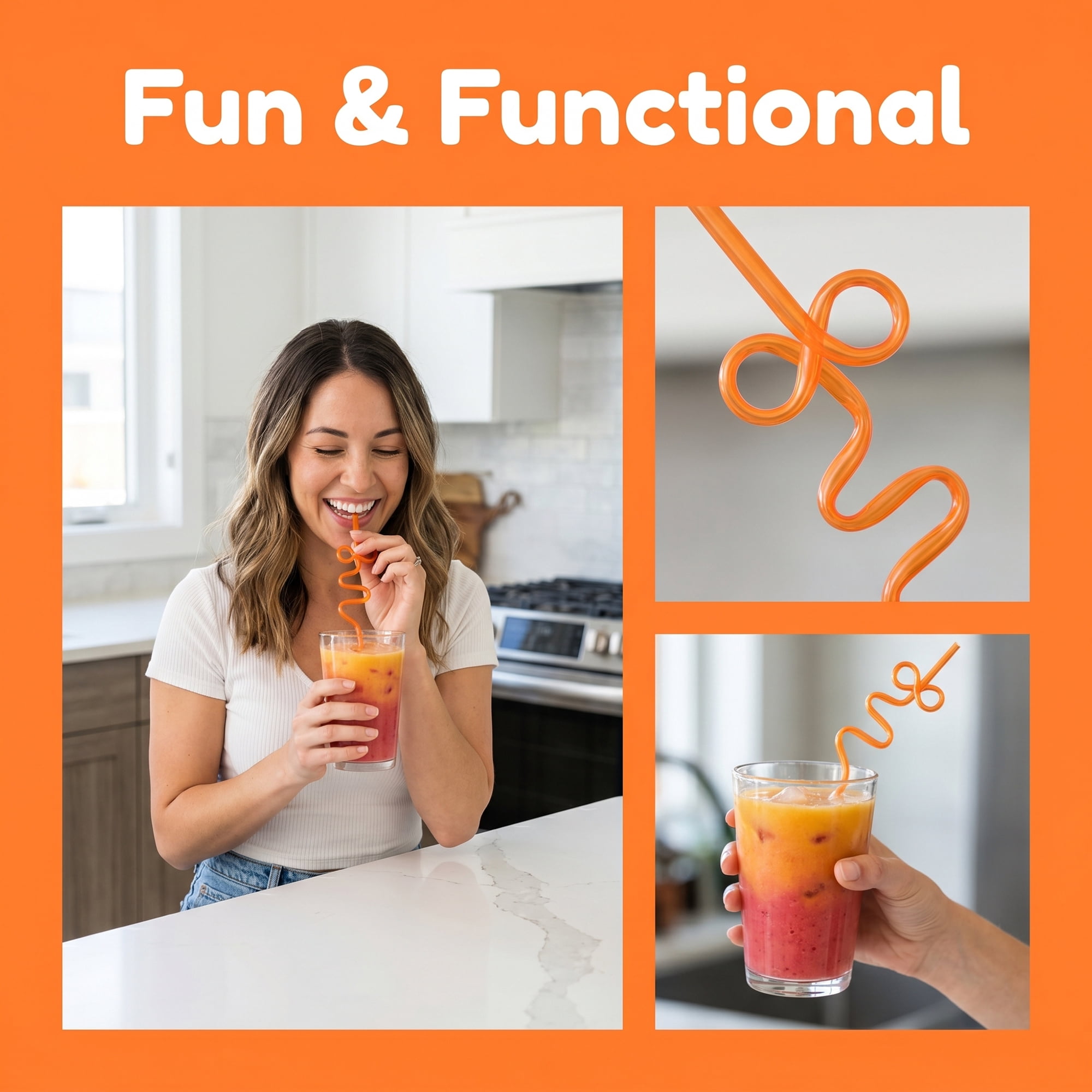 Unique Bargains 12Pcs Plastic Solid Color Long Drinking Straws Orange