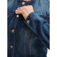 thumbnail image 5 of DARING DIVA Women's Collarless Button Down Long Sleeve Denim Jacket L Dark Blue, 5 of 7