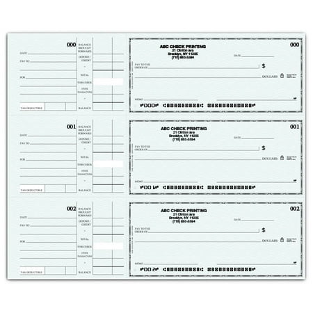 ABC Compact Size Checks, 3-on-a-page with side-tear vouchers, blue safety, 1000 count, 334 sheets