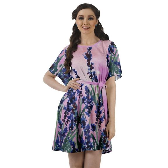 Moomaya Printed Jewel Neck A-Line Women Dress Casual Loose Bohemian Short Tunic