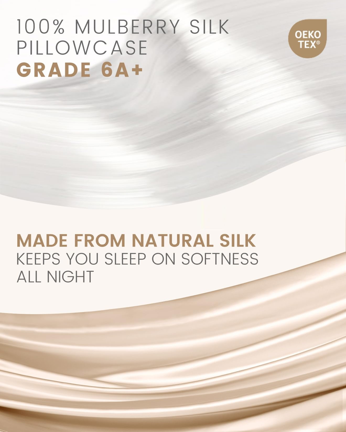 THXSILK 19 Momme Silk Pillowcase, Mulberry Silk Pillow Case with Hidden Zipper, Both Sided 100% Natural Mulberry Silk, King Size(20"x36"), Champagne