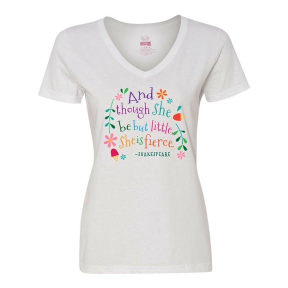 Inktastic She is Fierce Funny Shakespeare Quote Women's V-Neck T-Shirt