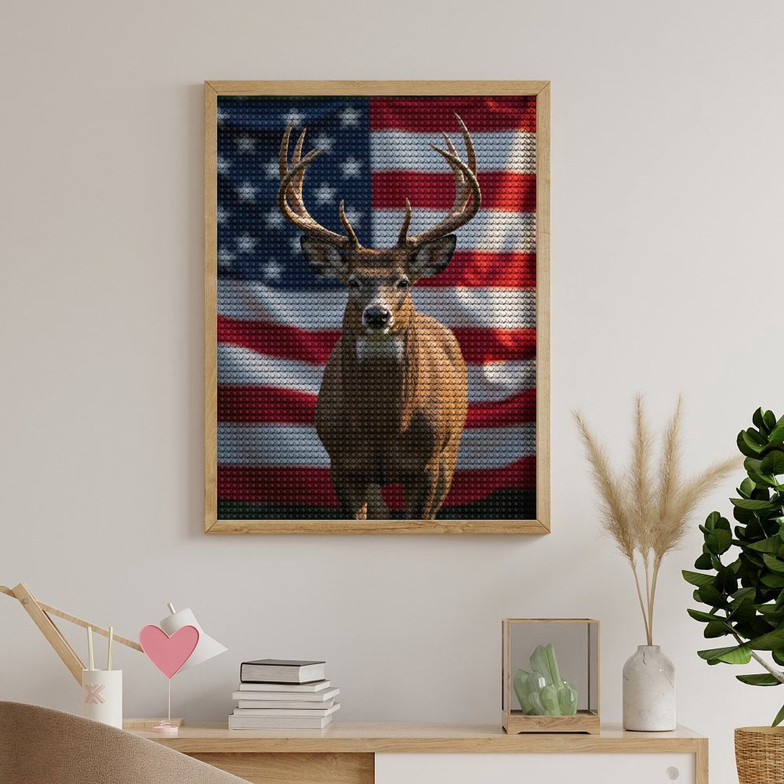 Diamond Art Kits for Adults, Deer American Flag Background Wildlife 5D Diamond Painting Kits for Adults Beginners, DIY Full Drill Diamond Painting, Gem Art and Crafts 12x16