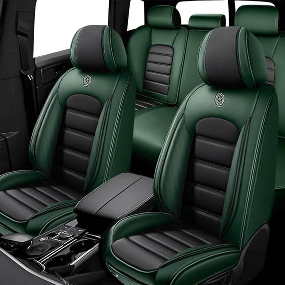 Full Set Seat Covers for Jeep 98% Car Models Waterproof Faux Leather Car Seat Protectors Comfortable and Breathable Car Interior Seat Cushions(Black+Green)