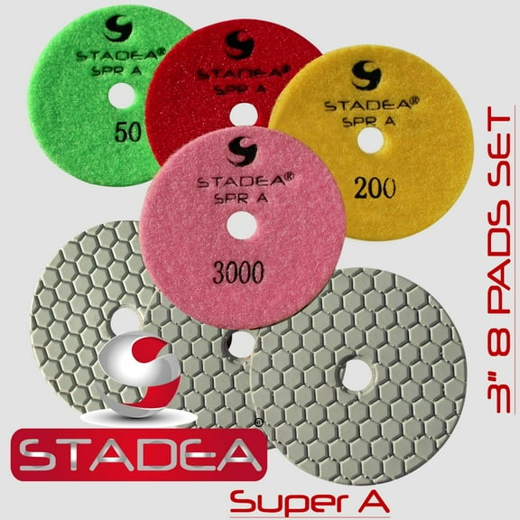 Stadea PPD165K Dry Marble Stone Sanding Pads Dry 3" - Concrete Granite Glass Polishing Set