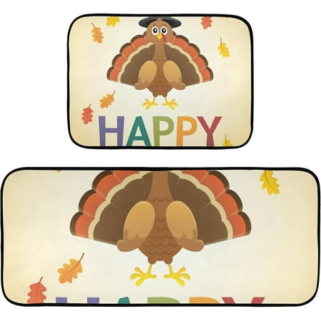 

Hyjoy 19.7 x47.2 +19.7 x27.6 Thanksgiving Turkey 2 Pieces Kitchen Rug Cushioned Anti-Fatigue Kitchen Rugs Set for Home Office Laundry