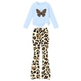 thumbnail image 6 of Spazoro Girls Outfit Set, Long Sleeve Animal Print Loose Fit Elastic Waist Crewneck Flared Leg Casual Graphic Top and Pants 2 Piece Outfits Blue Size 7-8, 6 of 8