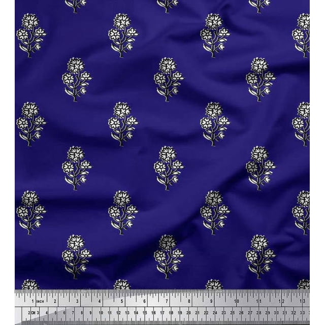 Soimoi Polyester Crepe Fabric Leaves & Floral Block Decor Fabric Printed Yard 52 Inch Wide