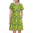 thumbnail image 1 of Xecao Kiwi Fruits Été pour Femmes Robe Midi à Manches Courtes avec Poches Décontractée Robe T-Shirt Fluide Robe de Plage, 1 of 6