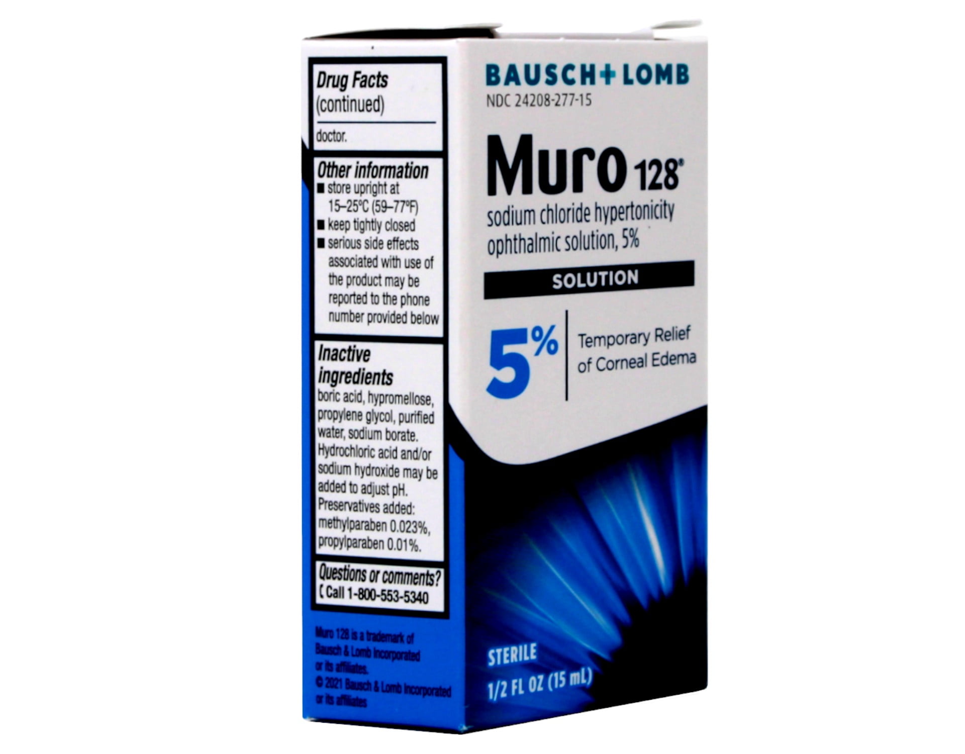 Muro 128 5% Sodium Chloride Hypertonicity Ophthalmic Solution, from Bausch + Lomb, 0.5 Fl Oz (15 mL)