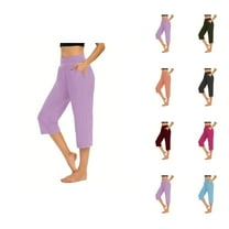 Capri Pants for Women 2025 Casual Loose High Waist Stretchy Straight Leg Capris with Pockets Womens Cropped Pants