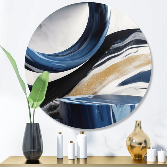 Designart "Bold Shaped Marble in Blue and Cream" Abstract Marble Round Metal Art