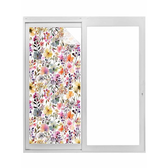 Spring Botanical Window Privacy Film, Watercolor Floral Flowers Country Vintage Static Cling UV Sun Blocking Tint Film Heat Control Windows Films for Bedroom Bathroom, Window Stickers 23.6"x59"