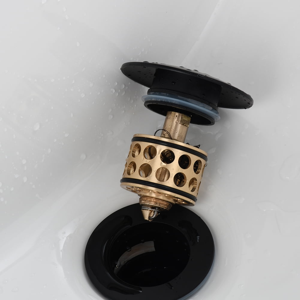 Lowestbest Brass Pop Up Sink Drainer without Overflow, Bathroom Drain with Removable Strainer Basket, Black Lowestbest Brass Pop Up Sink Drainer without Overflow, Bathroom Drain with Removable Strainer Basket, Black
