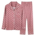 thumbnail image 2 of cllios Dot Print Pajamas Sets for Women Casual Button Down Lapel Loungewear 2 Piece Long Sleeve Nightwear Sleepwear with Pocket Watermelon Red L, 2 of 3