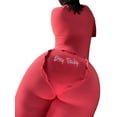 thumbnail image 6 of KOMOO Women Onesie Pajamas Deep V Neck Button Bodysuit Long Sleeve Lang Pants One Piece Sleepwear, 6 of 8