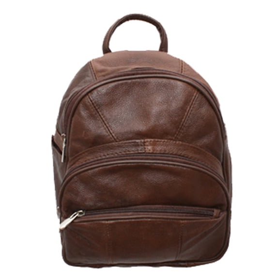 Silver Fever Genuine Leather Round Top Backpack Purse Organizer Bag
