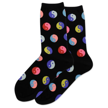 

Hot Sox Womens Yin Yang Crew Socks Womens Shoe Size 4-10.5 Black