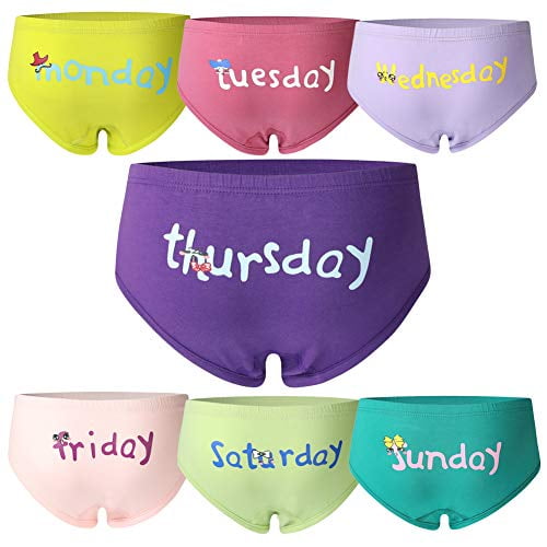 Baby Underwear Toddler Little Girls Soft Cotton Panties Days of The Week  Hipster Infant Briefs Rainbow Multicolors Knickers Princess Premium Solid  Color Style (Pack of 7) (Week, 4-5T) 
