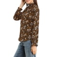 thumbnail image 4 of INSPIRE CHIC Women's Smocked Ruffled Neck Long Sleeve Floral Blouse S Brown, 4 of 7