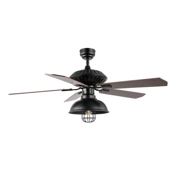 JONATHAN Y Ashton 52" 1-Light Farmhouse Industrial Iron Dome Shade LED Ceiling Fan With Remote, Black