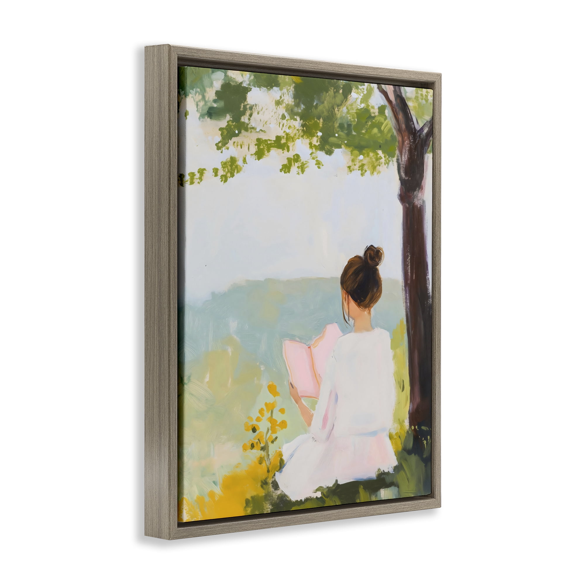 Stupell Industries Girl Reading in Nature Brown Framed Floater Canvas Wall Art, design by The Prints Vibe