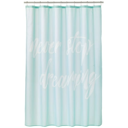 mDesign Decorative Never Stop Dreaming Print - Easy Care Fabric Shower Curtain with Reinforced Buttonholes  for Bathroom Showers  Stalls and Bathtubs  Machine Washable - 72  x 72  - White/Mint Green