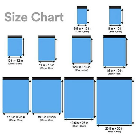 G3C2715L6.5"x10" (17cm x 26cm) 500pcs Sky Blue Poly Bag Mailers Plastic Packaging Mailing Shipping Bag Waterproof and Tear-Proof Strong Self Adhesive Multipurpose Envelope Small Medium Large