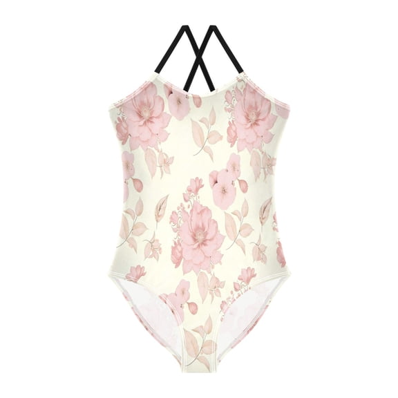 BZSMCE One-Piece Swimsuit with Crisscross StrapsBlush Rose Floral Pattern